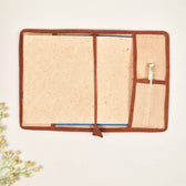 Brown embroidered diary sleeve with hand made paper notebook - pockets