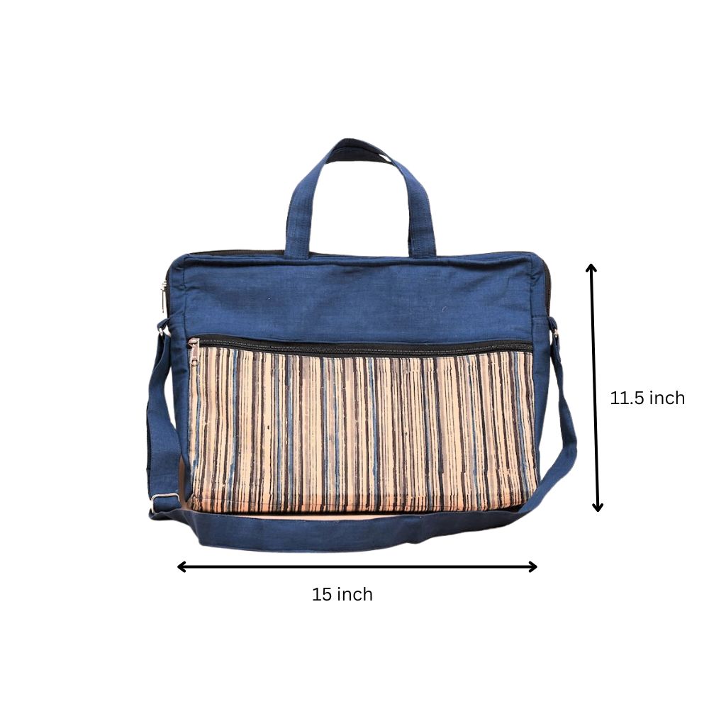 Blue Ikat laptop bag with cross body strap