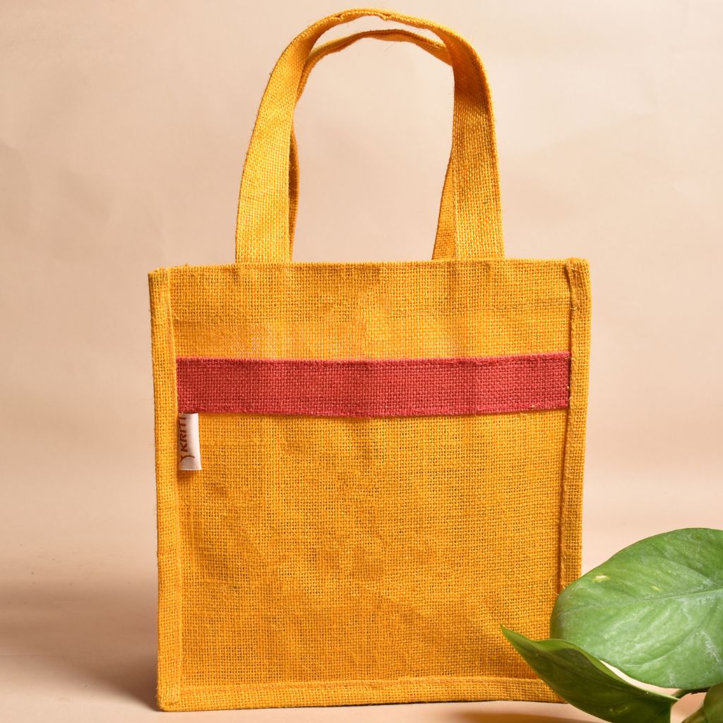 Yellow jute lunch bag or gift bag