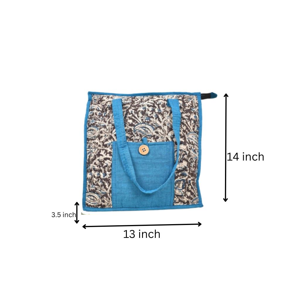 Blue Kalamkari Quilted Tote Bag - Medium