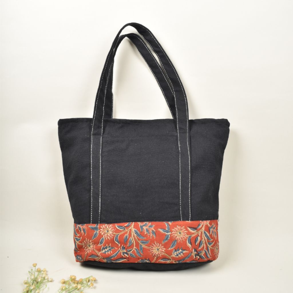 Large canvas tote bags  with red kalamkari