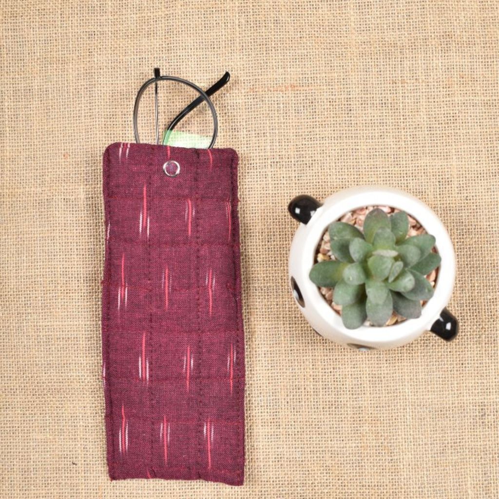 Maroon ikat reading glass pouch