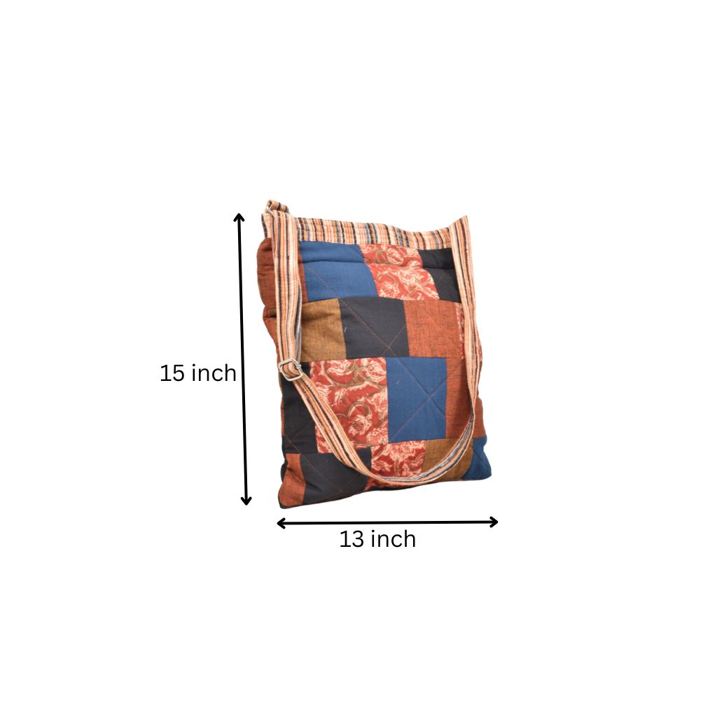 Patchwork quilted jhola bag - brown