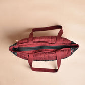 QUILTED BLACK AND RED IKAT PURSE BAG WITH POCKETS