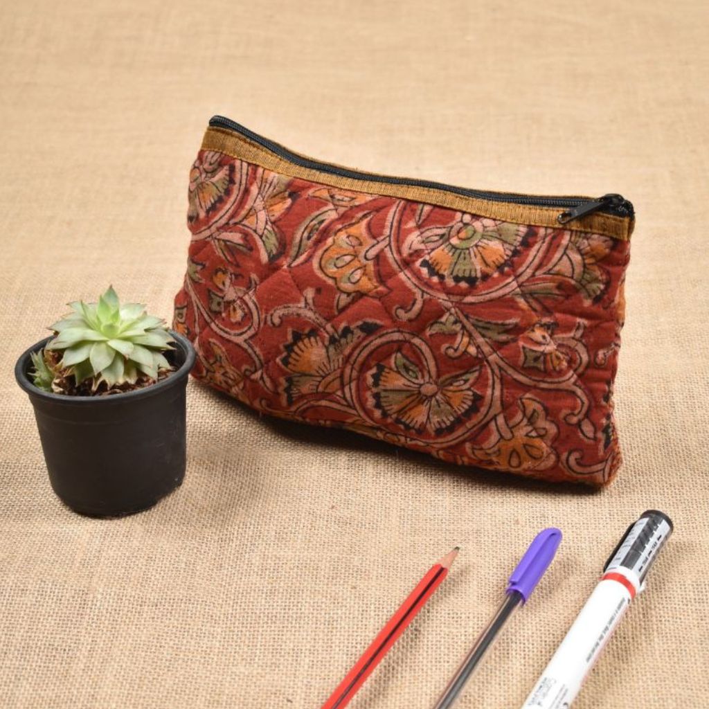 Red kalamkari quilted pouch