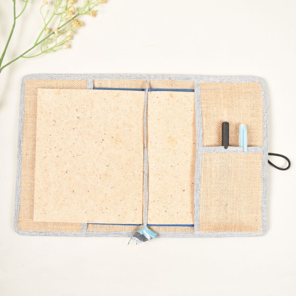 Reusable journal cover with handmade paper diary - Grey