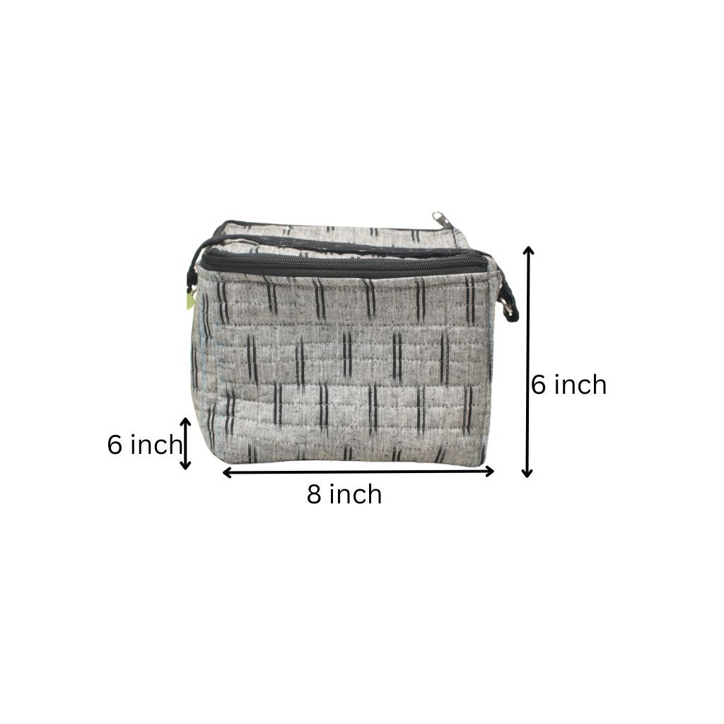 Grey ikat lunch bag or picnic bag with zip closure