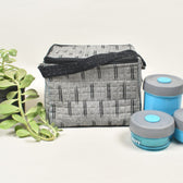 Grey kalamkari lunch cum picnic bag - front