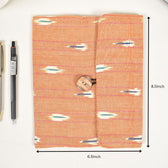Orange journal sleeve with white cotton lining and  a handmade paper diary - dimensions