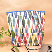 Quilted kalamkari tote bag with cell phone packet ang water bottle pocket